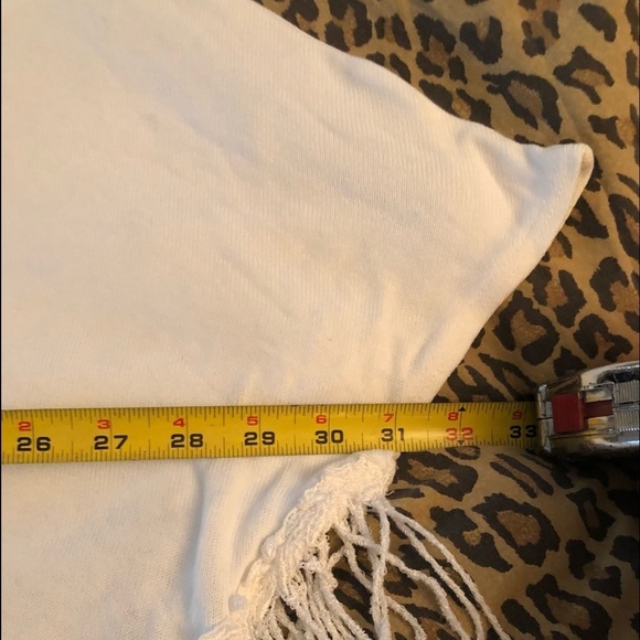 XCVI large white knit poncho with fringe & sleeves fits med-XL - Picture 5 of 11